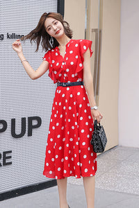 Sleeveless Dot Print Fit&Flare Dress