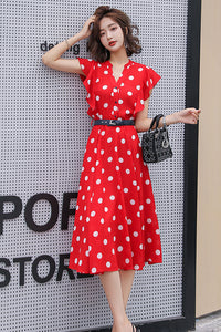 Sleeveless Dot Print Fit&Flare Dress