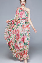 Single Sleeve Waist Belted Floral Maxi Dress