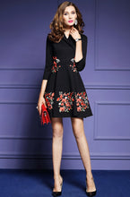 Half Sleeve Surplice Collar Embroidered A-line Dress