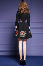 Half Sleeve Surplice Collar Embroidered A-line Dress