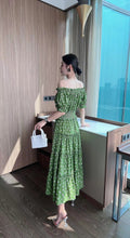 Puff Short Sleeve Elastic Waist Long Dress