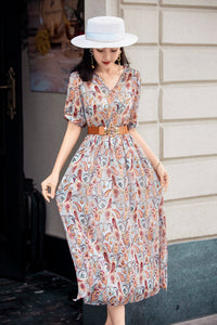 Short Sleeve V-neck Midi Dress With Belt