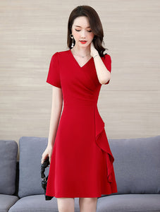 Short Sleeve V-neck Side Tail A-line Dress