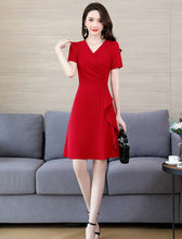 Short Sleeve V-neck Side Tail A-line Dress