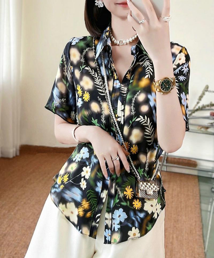 Short Sleeve Button Front Silk Shirt