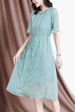 Waist Drawstring Embroidered Silk Midi Dress