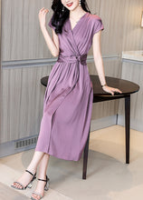 Cap Sleeve Surplice Waist Draped Silk Dress