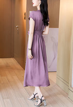Cap Sleeve Surplice Waist Draped Silk Dress