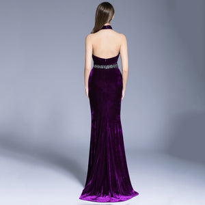 Zona Halter Neck Backless Velvet Maxi Dress