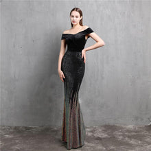 Boat Neck Velvet Contrast Mermaid Maxi Dress