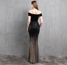 Boat Neck Velvet Contrast Mermaid Maxi Dress