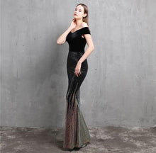 Boat Neck Velvet Contrast Mermaid Maxi Dress