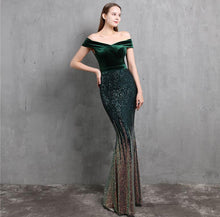 Boat Neck Velvet Contrast Mermaid Maxi Dress