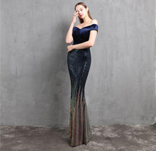 Boat Neck Velvet Contrast Mermaid Maxi Dress