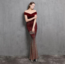 Boat Neck Velvet Contrast Mermaid Maxi Dress