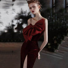 Front Bowknot Velvet Slit Dress