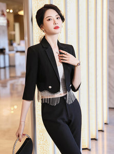 Lapel Collar Fashionable Short Suit Coat with Fringe