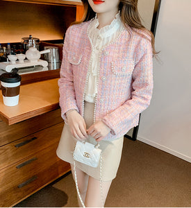 Button Down O-neck Tweed Coat