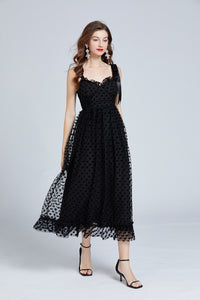 Sexy Lady Black Heart Mesh Slip Dress Women Chiffon Evening Dress