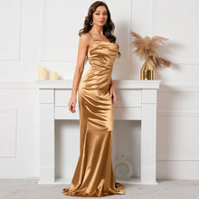 High-quality Sexy Cowl Neck Backless Sleeveless Satins Evening Dresses