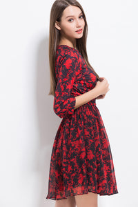 V-neck 3/4 Sleeve Printed Wrap Dress