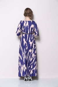 Back 1/2 Sleeve Fit And Flare Long Dress - With Belt