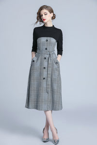 3/4 SLEEVE CONTRAST A-LINE DRESS W/BELT