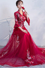 HALF FLARE SLEEVE STAND UP COLLAR PATCHWORK TULLE GOWN