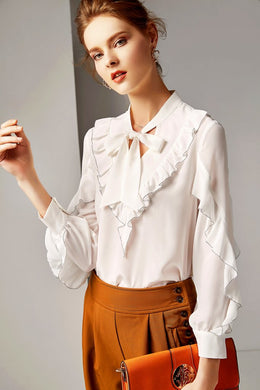 Ruffle-accent Notch Neck Blouse Shirt