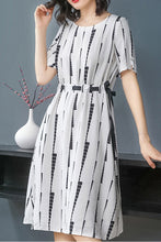 Short Sleeve Waist Drawstring O-neck Midi Dress