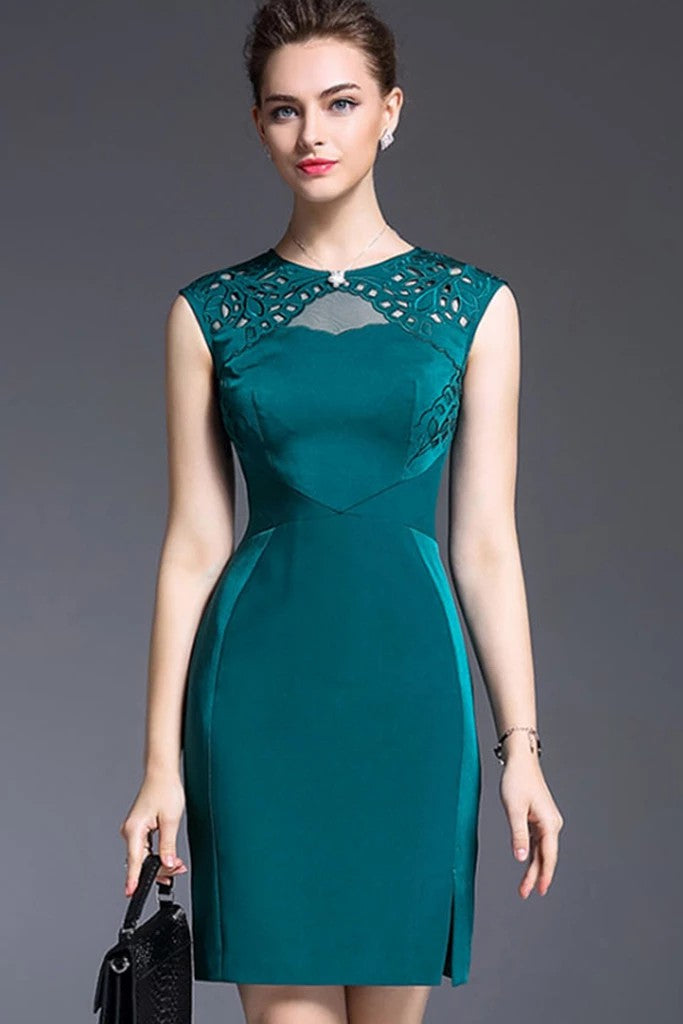 Sleeveless Hollow Out Shoulder Sheath Dress