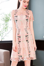 Short Sleeve Embroiderd Mesh Mermaid A-line Dress