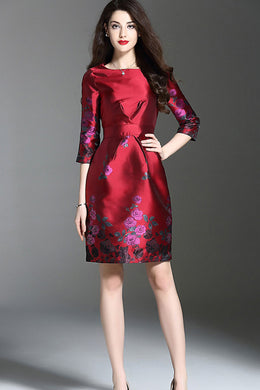 Three Quarter Sleeve Floral Midi Dress