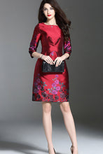 Three Quarter Sleeve Floral Midi Dress