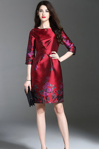 Three Quarter Sleeve Floral Midi Dress