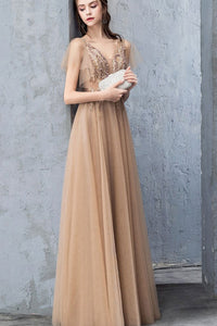 FLare Sleeve Double V-neck Tulle Formal Dress