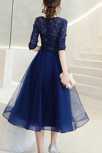 Half Sleeve Patchwork Contrast Tulle A-line Dress
