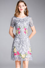 Short Sleeve Applique Embroidered Midi Dress