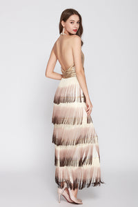 Sequin & Fringe Halter Gown