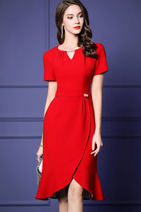 Short Sleeve V-neck Ruffle Hem Tulip Dress