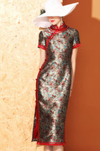 SHORT SLEEVE JACQUARD LONG CHEONGSAM