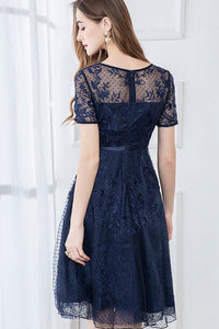 Short Sleeve Beaded Lace A-line Dress - M in Clearance