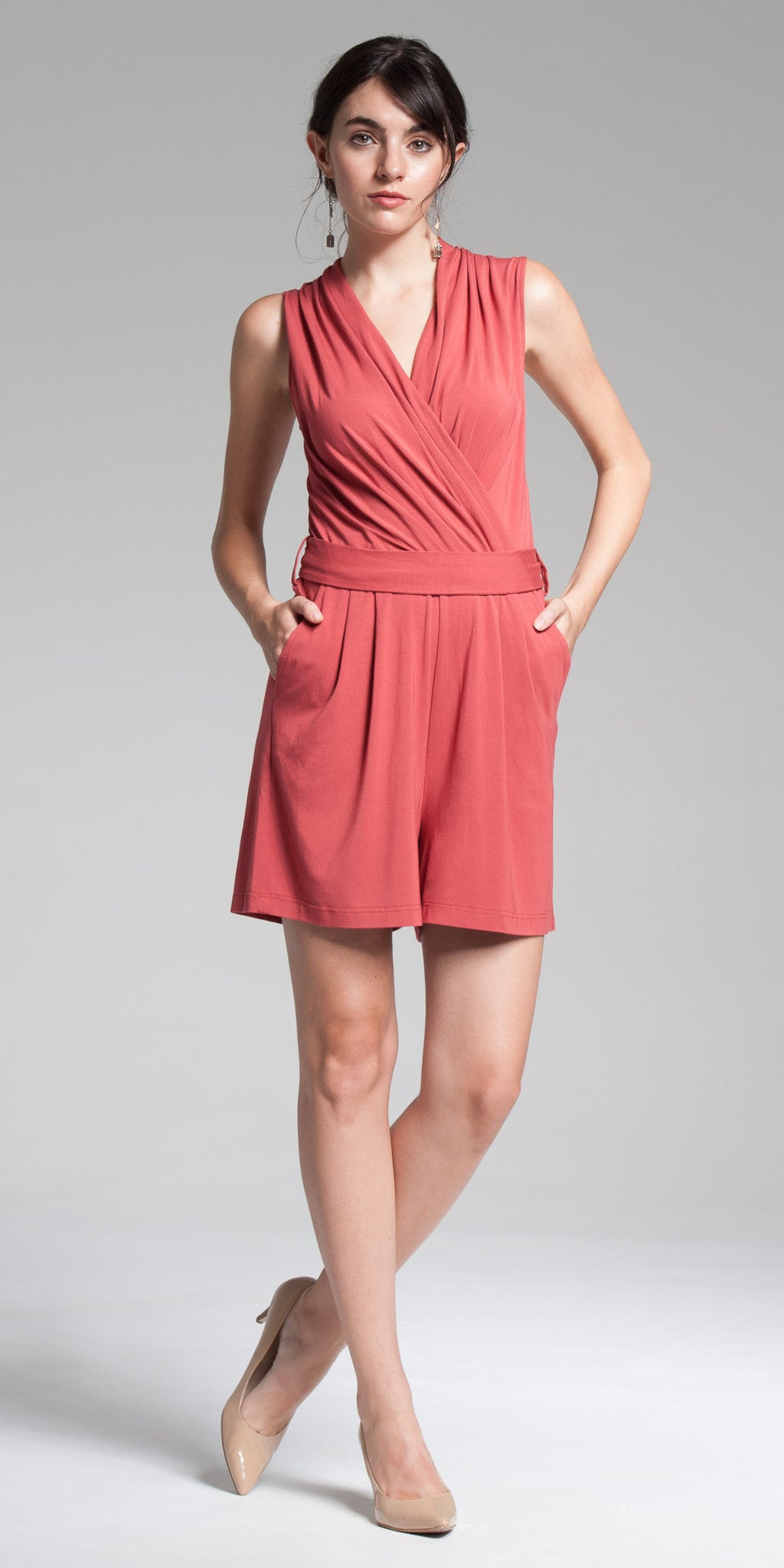 V-Neck Romper - Lt. Rust