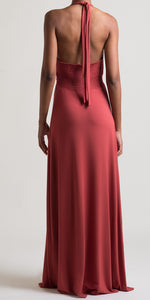 Soutache Embroidery Halter Maxi Dress - Dk. Rust